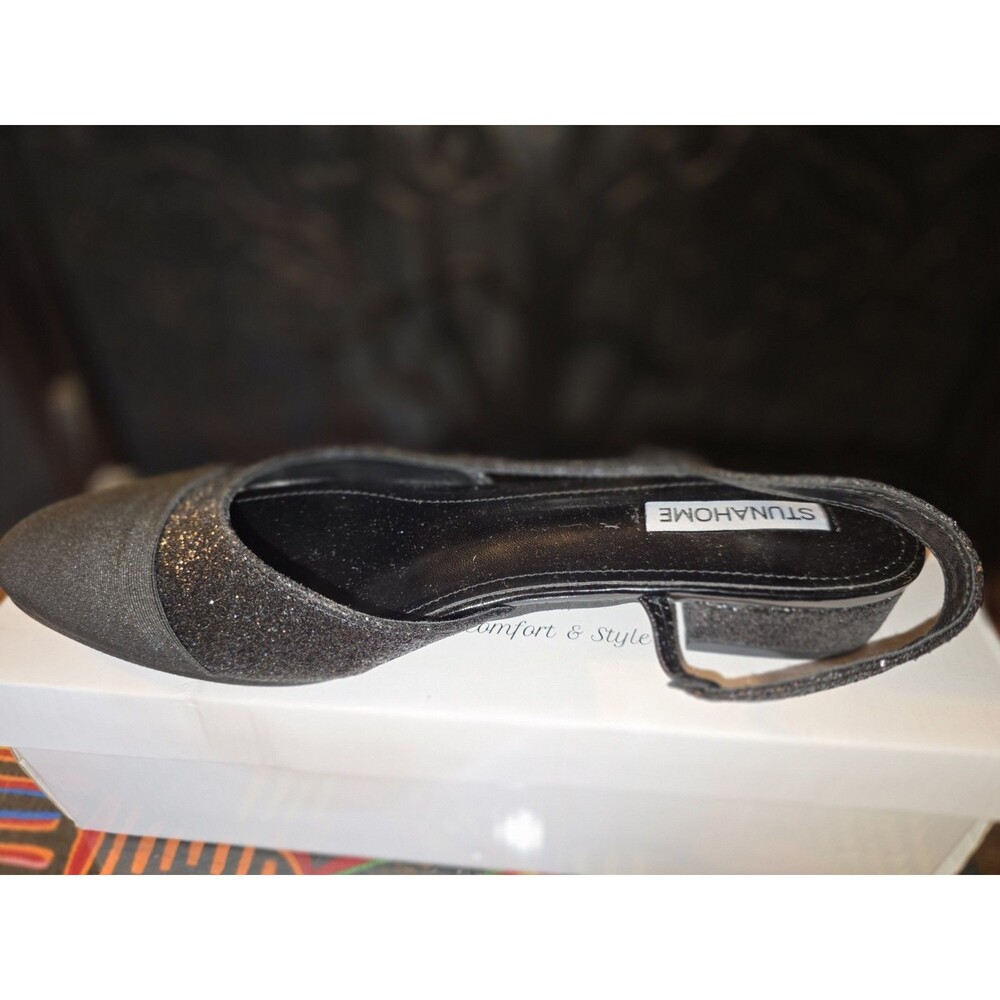 Stunahome Women’s Black Glitter Slingback Pointed Toe Heels Size 10 New - Picture 4 of 10